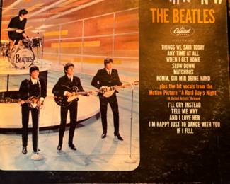 Lots of vinyl LPs, mostly rock and pop, including Beatles, Bette Midler, Stevie Wonder, Michael Jackson, Barry White, The Who, Bob Marley, Jimmy Buffet, Barbra Streisand, Wings, and more