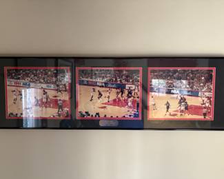 triple framed photograph of Bulls' winning moment from 1991, 1992, 1993 NBA Finals
