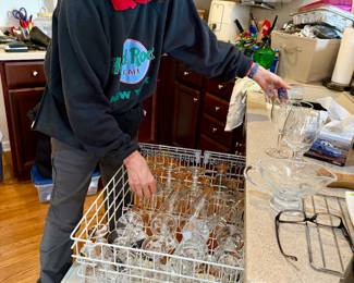 Linda is hard at work on the third load of crystal, making sure every piece is sparkling clean and shining bright!!