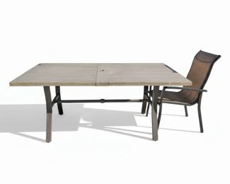 2 chairs accompany this outdoor table. Only one pictured.