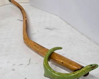 Handmade Wooden Cane With Green Handle