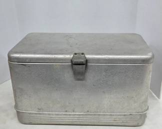 Vintage Metal Cooler With Hinged Lid and Latch