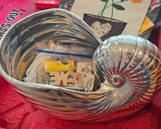 large silver colored shell
