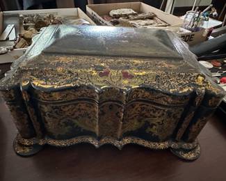 Paper Mache Fitted Needlework Box - England c. 1816-1864