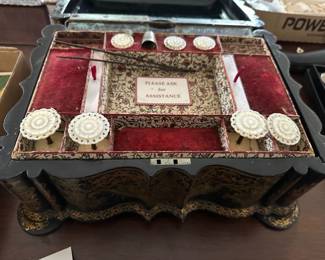 Paper Mache Fitted Needlework Box - England c. 1816-1864