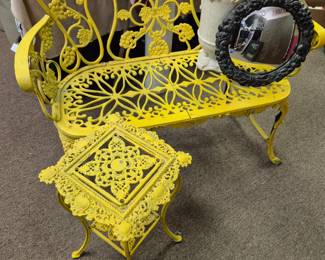 Painted Degginger patio loveseat and Degginger stand