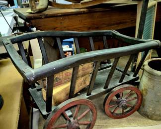 Much, much primitives!! Primitive child's painted goat wagon