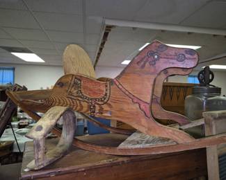 Much primitives!! Primitive antique wooden rocking horse
