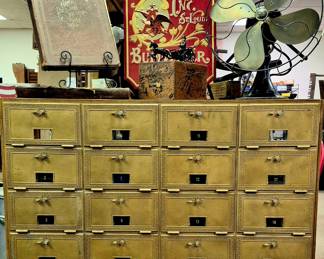 Save The Date and plan on attending this weekend's Pen and Pencil 2 Day Estate/Living Estate Sale. Vintage NWMSU Maryville, MO 20 drawer brass mailbox with rear entry. All drawers have numbered glass windows and all have working combinations!!