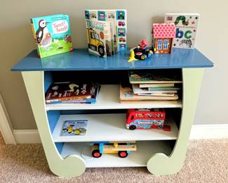 Children's bookcase, books, toys and puzzles