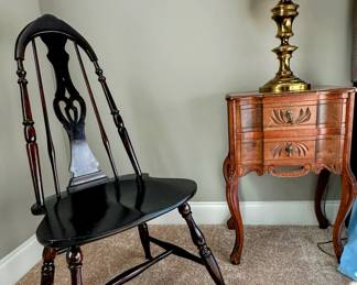 Antique Windsor Splat back style chair & vintage bedside table