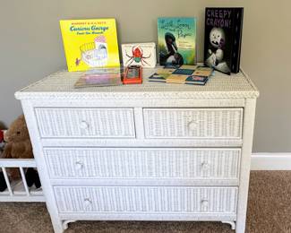 Vintage Lexington by Henry Link four drawer wicker & wood dresser - model: Coastal White