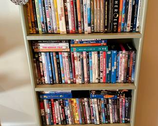 DVD's, wooden bookcase