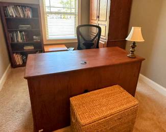 Solid Wood Office Desk, Media Armoire, and Bookcase.