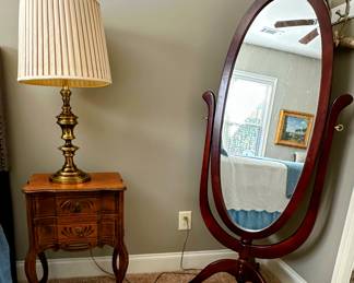 Vintage bedside table and floor mirror