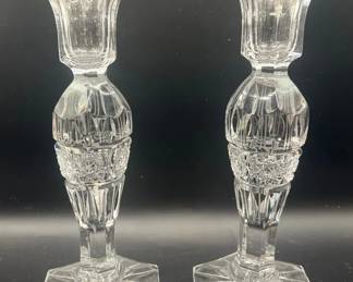 Pair of Bohemia Hand-Cut Lead Crystal Candlesticks
