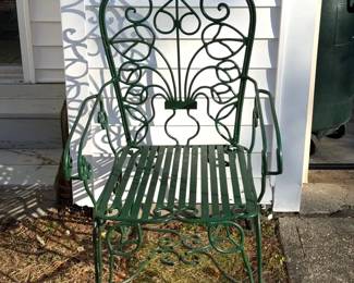 (4) Green Iron Garden Chairs
