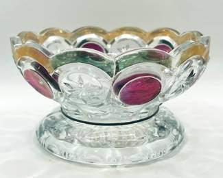 Tiffin Franciscan Moon & Star Ruby Flash Glass Punch Bowl — Ultraviolet Green Glow
