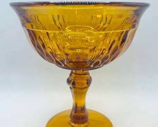 MCM Amber Indiana Glass Pedestal Compote Candy Dish
