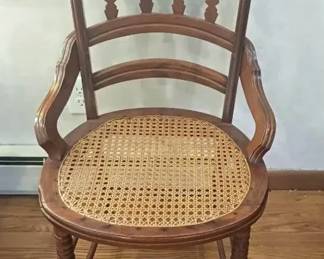 Solid Wood Antique Chair with Caned Seat — Possible Walnut
