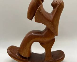 Vintage Hand-Carved Wood Sculpture of a Mother and Child — Signed "J Pinal."
