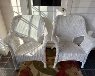 (2) White Whicker Chairs

