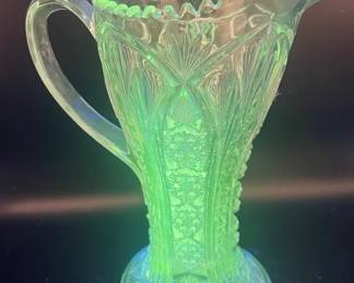 Antique EAPG Pressed Glass Pitcher with Ultraviolet Green Glow
