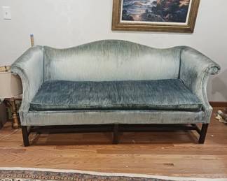 Hickory Chair Co. Light Blue Camel Back Chippendale-Style Sofa
