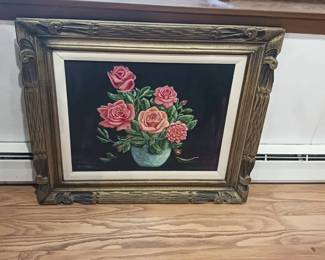 Signed Floral Canvas Painting in Wooden Frame
Signed and painted by A. Louise Warren
