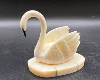 2” Swan Carved from Walrus Ivory, 1960, Artist Mike Saclamana Jr. of King Island, Alaska
