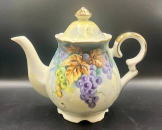 Lefton China Hand-Painted “Festival” Teapot with Grapevine Design
