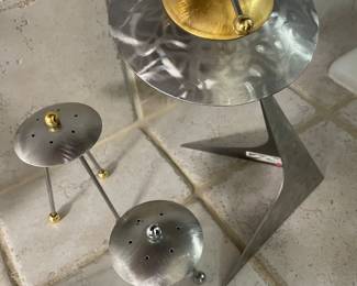 BRM UFO pepper grinder and gold and silver salt shaker $250. 
Single salt shaker $75
