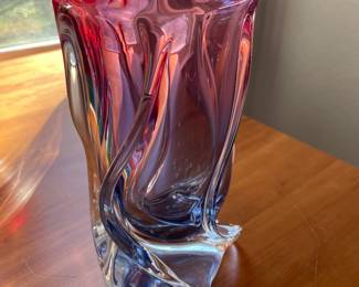 Red and violet blown glass vase $100