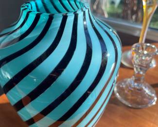 Blown glass turquoise /brown vase $100