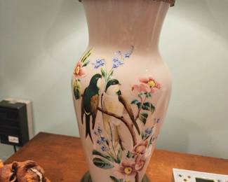 Pair of lovely vintage handpainted glass table lamps