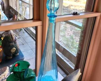 Vintage Italian blue glass decanter