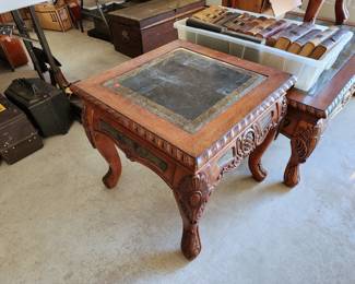 Green marble top coffee table & 2 end tables