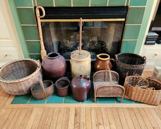 Antique baskets, crocks / stoneware