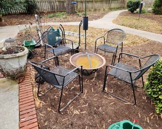 Outdoor metal chairs & fire pit