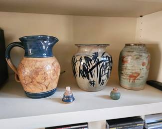 Winton & Rosa Eugene African American pottery pitcher, Marc Ward Asian inspired pottery vase, & other studio pottery