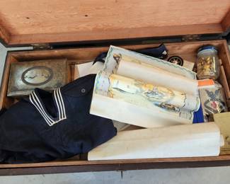 WWII-era Navy chest full of cool stuff! Buttons, clothing, lots of neat ephemera both military and Knoxville related, and more!