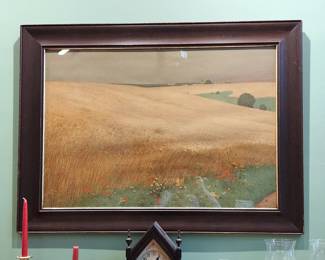 Large antique framed print of Wheatfield by Hans Richard von Volkmann