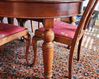 Beautiful antique cherry dining table with burled ends, 3 leaves, and 8 Queen Anne style chairs (From the home of Judge John Webb Green & wife Ellen McClung Green -  Ridgeview II on Black Oak Ridge in Fountain City)