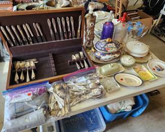 Silverplate flatware, dishes, glassware