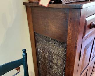 Antique pie safe with tins on the sides