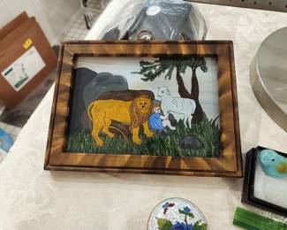 Patricia Lausch folk art reverse painted glass picture