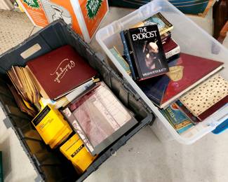Box lot of vintage photos / negatives / slides, vintage books