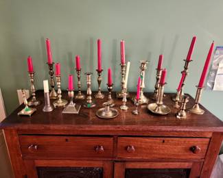 Vintage and antique brass candlesticks (these are all singles - no pairs)