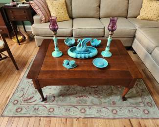 Stanley Norman Rockwell Collection coffee table, Aubusson-style needlepoint rug