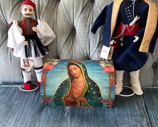 Our Lady of Guadalupe Box with Greek folk costume dolls